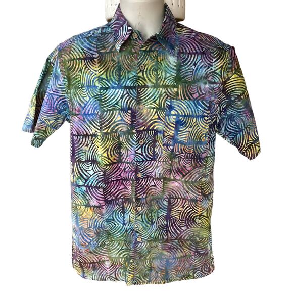 Island Republic Batik Casual Button Up 100% Cotton Short Sleeve Shirt Hawaiian S - Picture 1 of 9